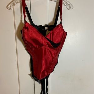 NWT 18/20 Cacique sexy red satin & black bustier